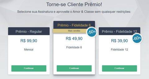 Captura de tela dos preços do Amor &amp; Classe