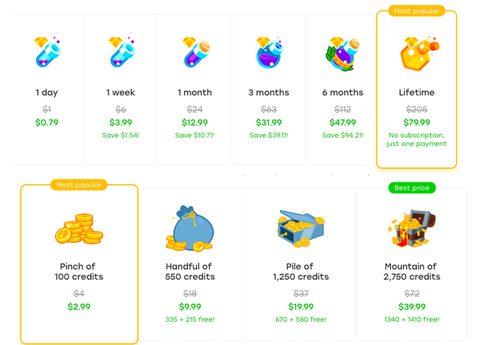 Captura de tela dos preços do Badoo