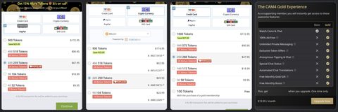 Captura de tela dos preços do CAM4