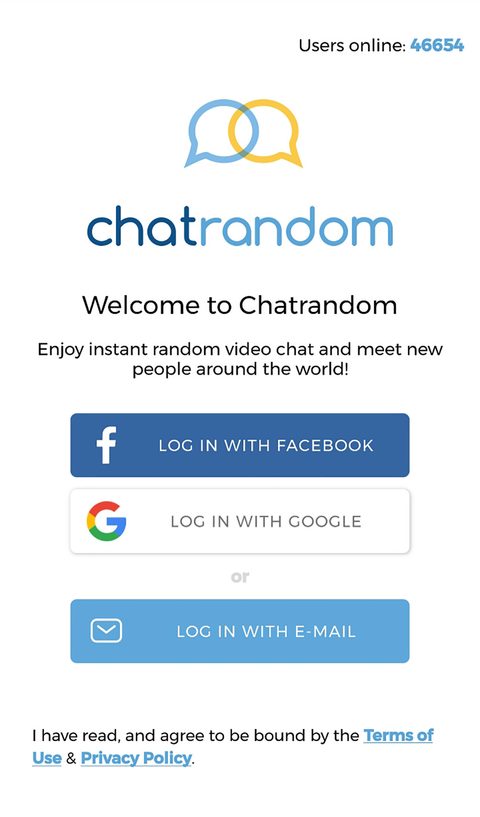 Login no app do Chatrandom