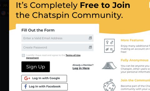 Cadastro no Chatspin