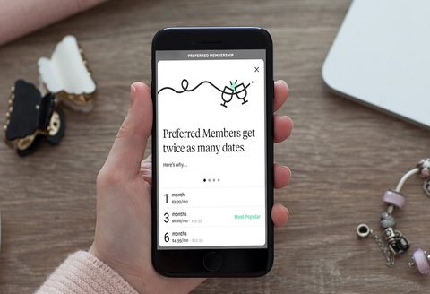 Captura de tela dos preços do Hinge