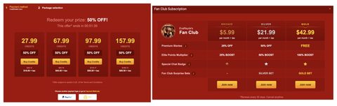 Captura de tela dos preços do LiveJasmin