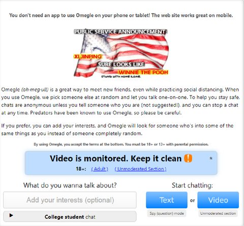 Página inicial do Omegle
