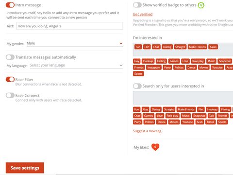 Informações de perfil no Shagle