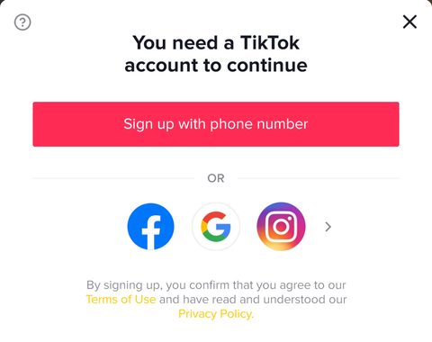 cadastro no tiktok